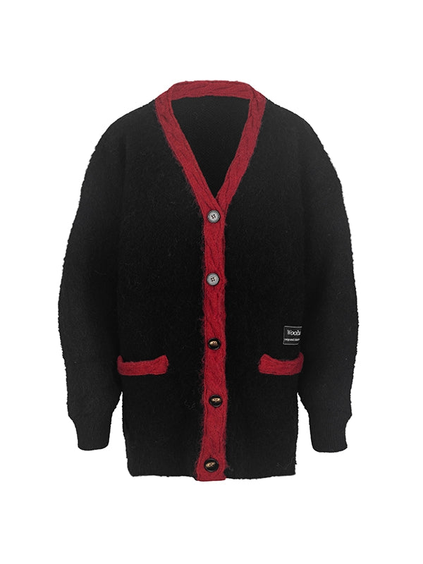 바이 컬러 대형 캐주얼 한 느슨한 v- 넥 카디건