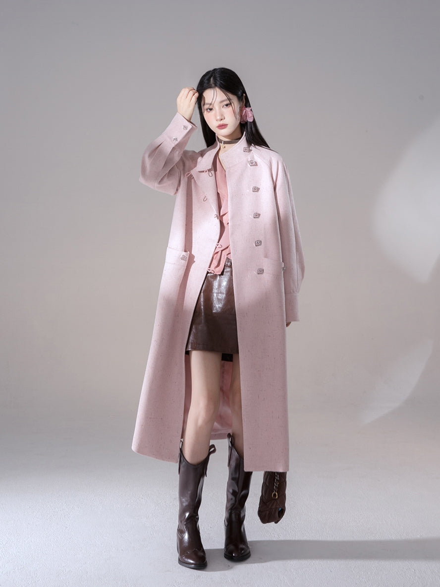 스탠드 칼라 비쥬 페미닌 하트 롱 코트