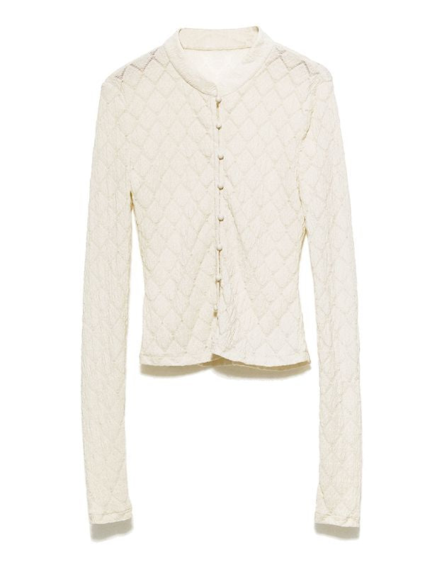 Mao-Collar Cropped Tight Thin Knit
