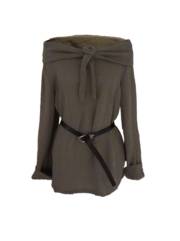 리본 로즈 루즈 오프숄더 2Way 롱 니트