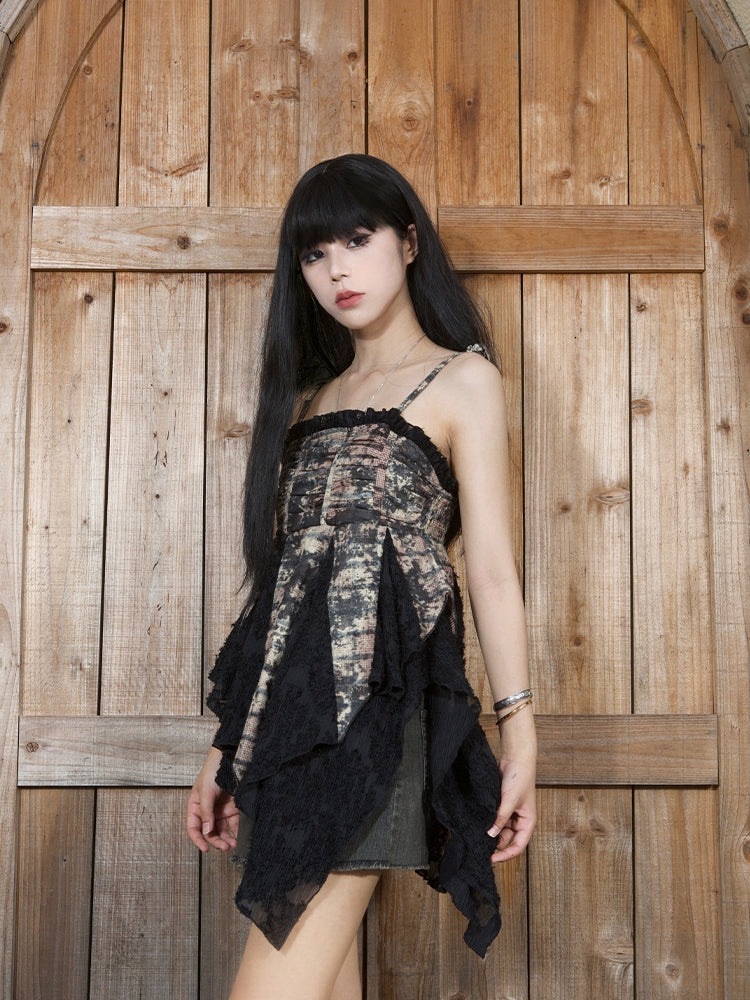 Lace Asymmetry Flare Frill Bare-Top