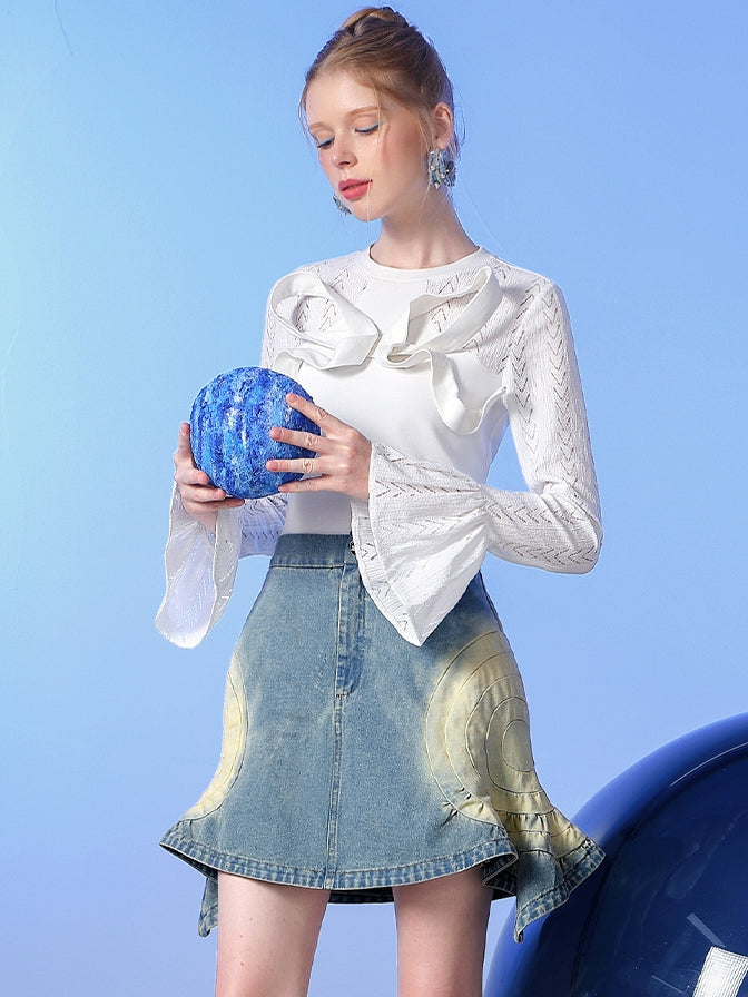 Denimasymmetrie Nichi Mermaid verblasste Minirocke