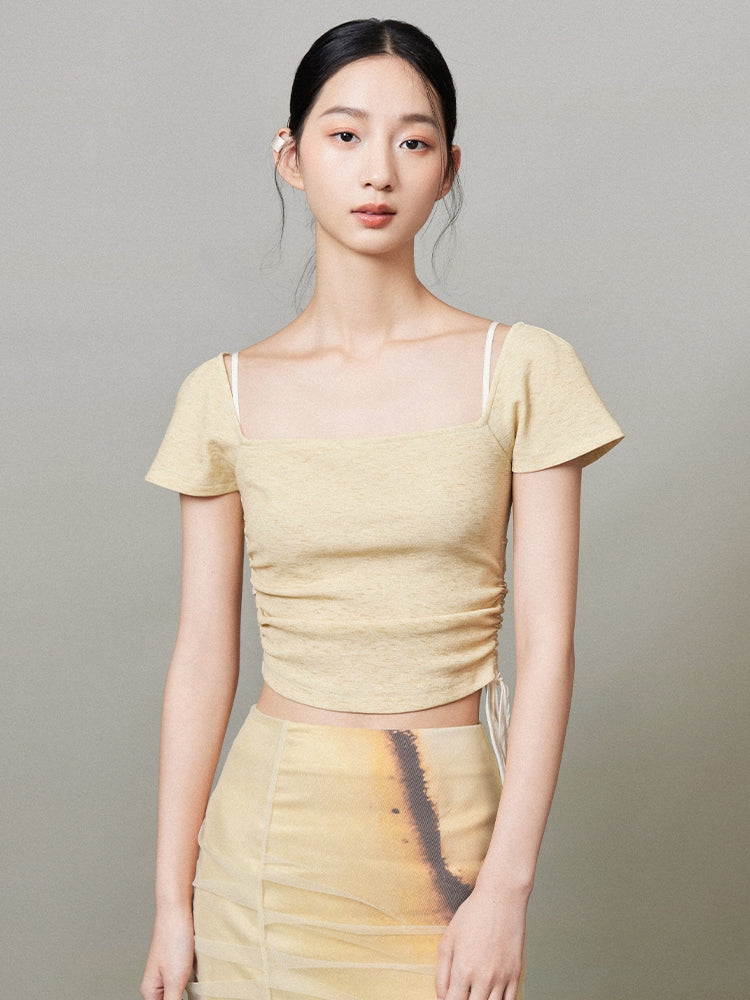 Drawstring Simple Cropped Tops