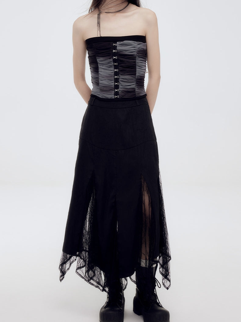 레이스 비대칭 우아한 꽃 긴 스커트