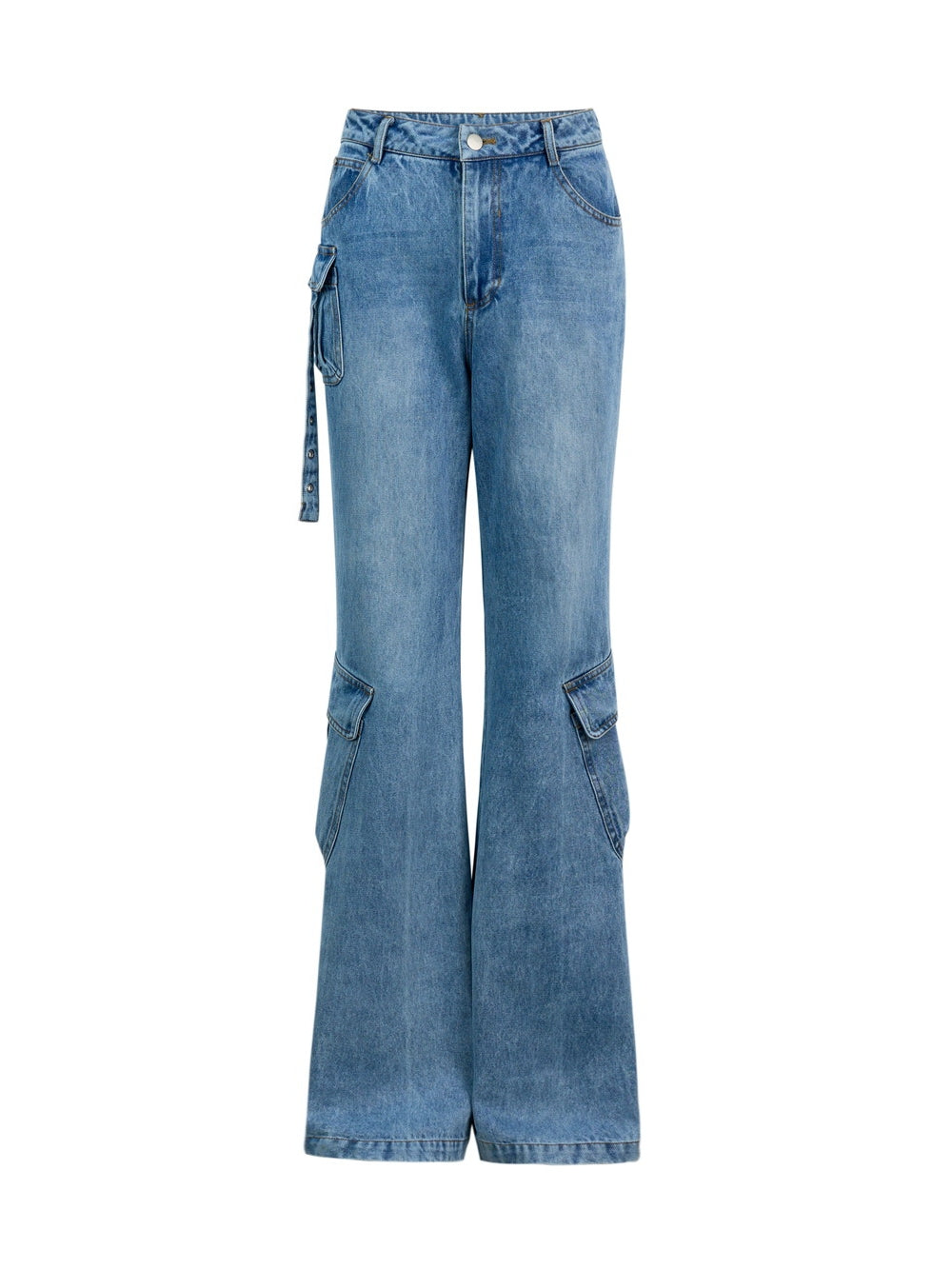 Side-Pocket Belt Denim Flare-Pants