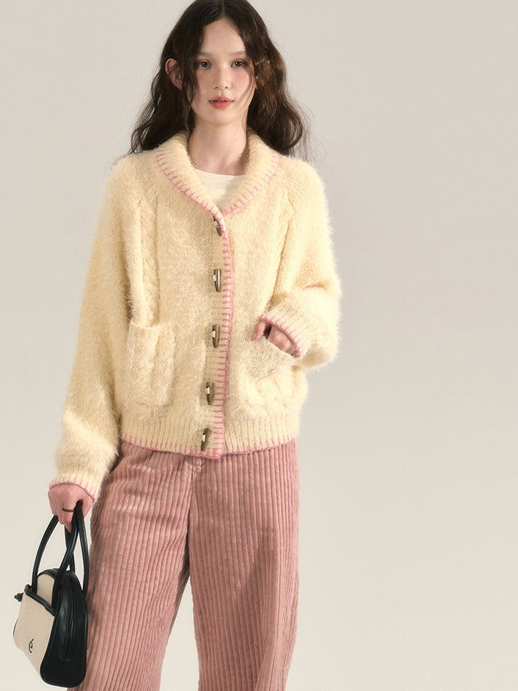 Stricke flauschig Retro-Toggle-Button-Strickjacke