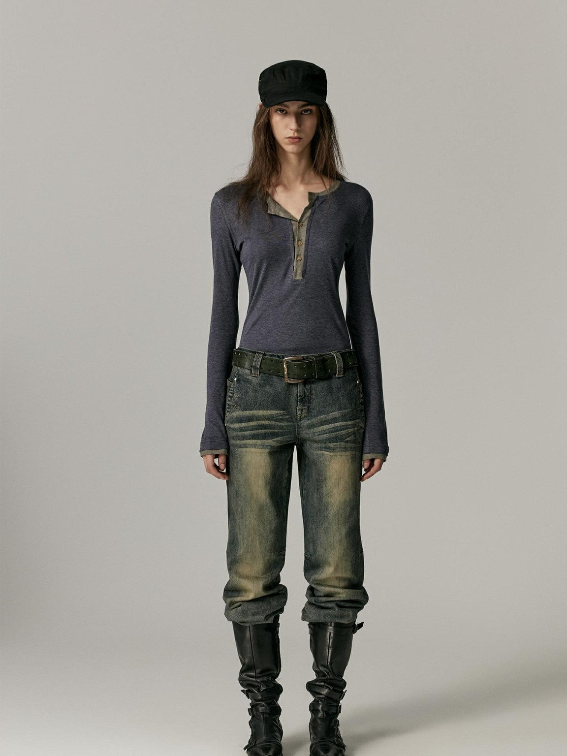 Slim Simple Retro Bi-Color Knit