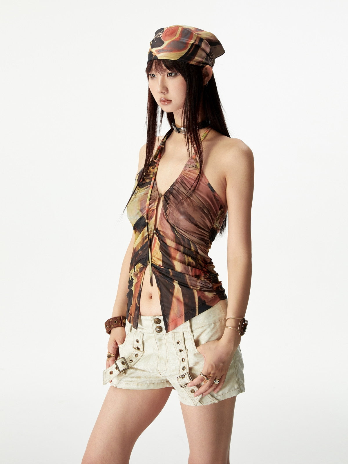 Wrinkled Retro Gather Thin Sexy Tops