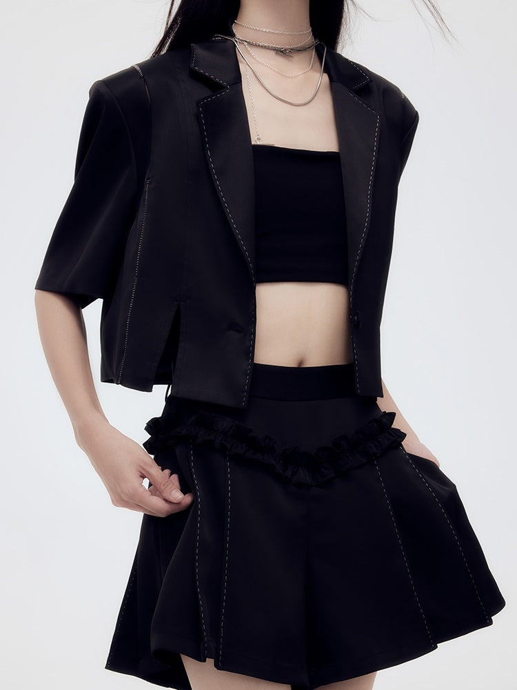 스티치 프릴 CASIAL CASIAL PLAIN JECKED & SHORT-PANTS_SET-UP