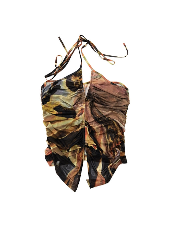 Wrinkled Retro Gather Thin Sexy Tops