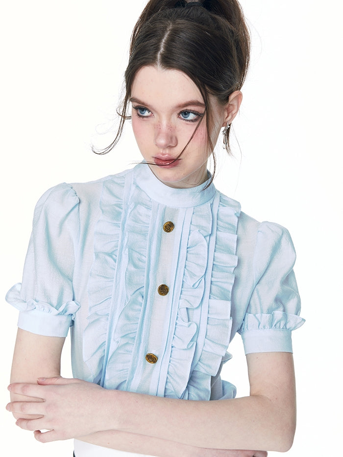 Frill Classy Retro Chic Blouse & Short-Pants