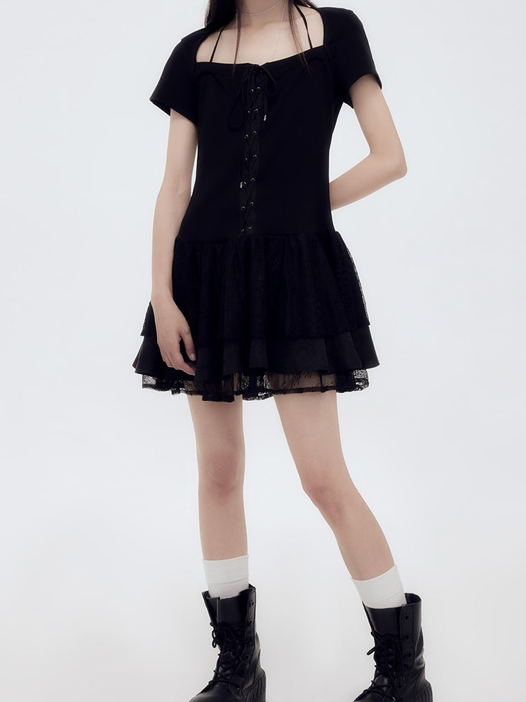 Tiered Lace-Up Flare Lace Flare One-Piece