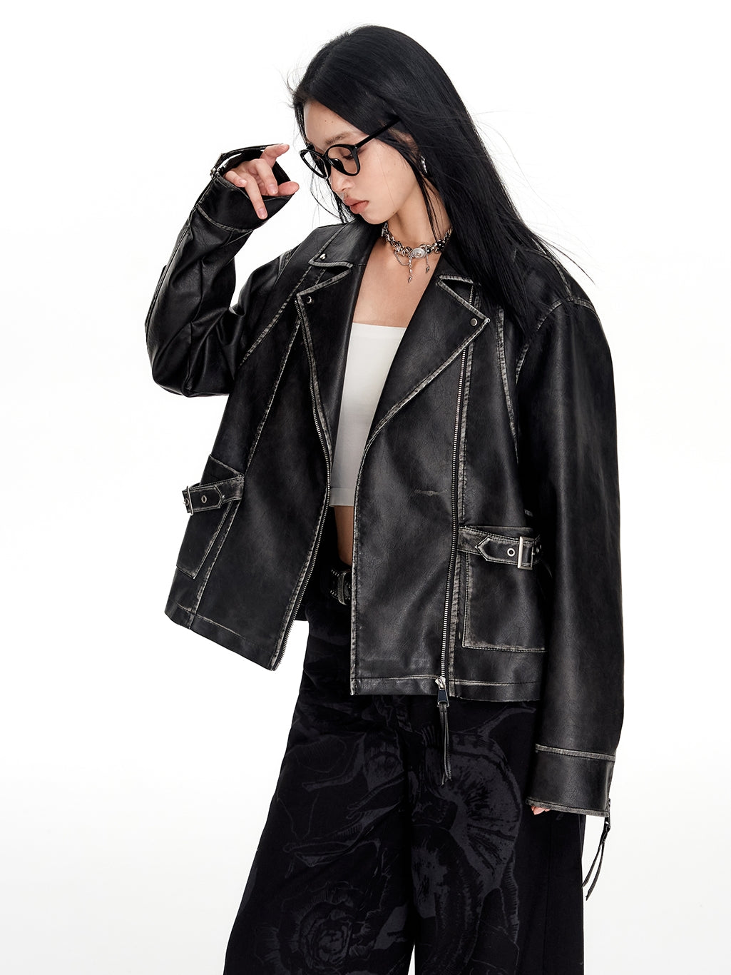 Stitch Oversize Cool Retro Leather-Jacket