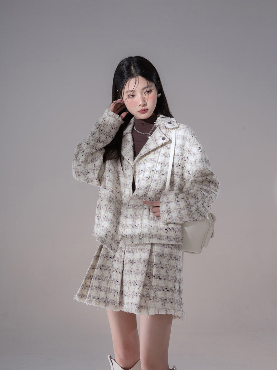 Tweed Suit Chic Wool Oversize Retro Jacket&Skirt