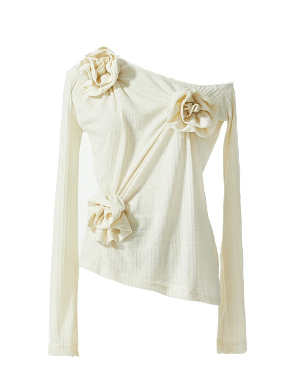 Rosenblumenmotiv One-Shoulder-Asymmetrie Nichi Niedlichen Strick