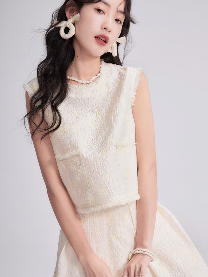 Natural Sleeveless Simple Chic Tops&Flare-Skirt