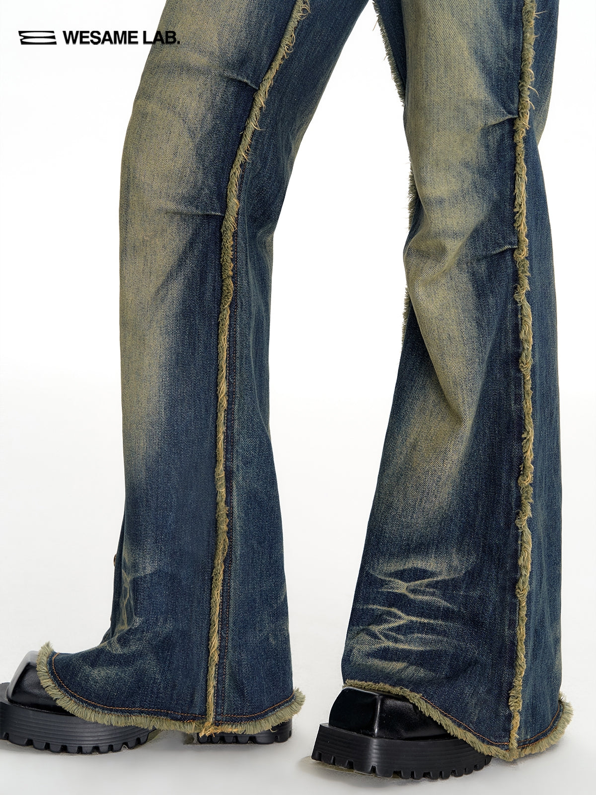 Denim Faded Vintage Cut-Off Casual Flare-Pants