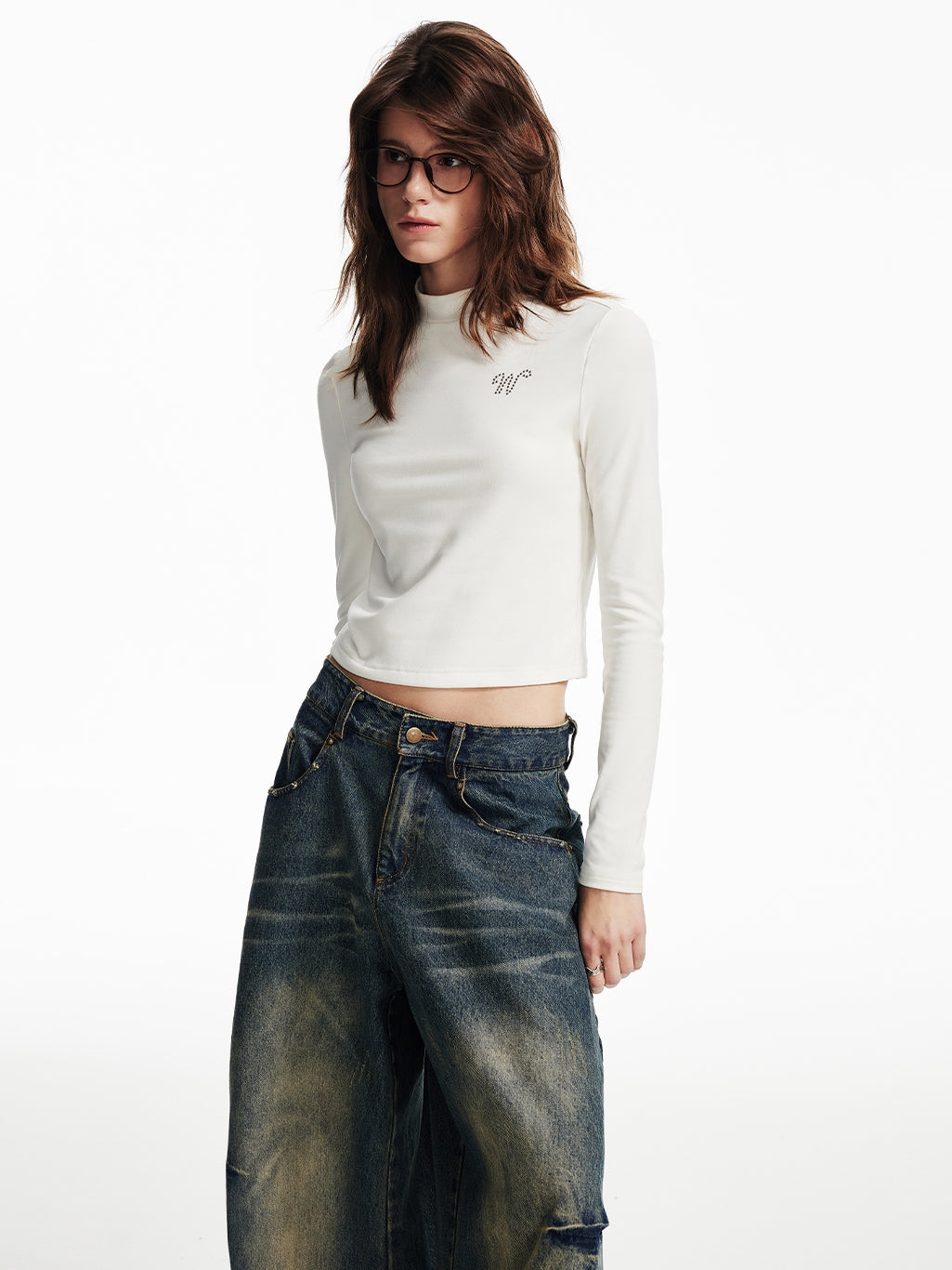 모의 넥 간단한 ctopped bijou cutsew