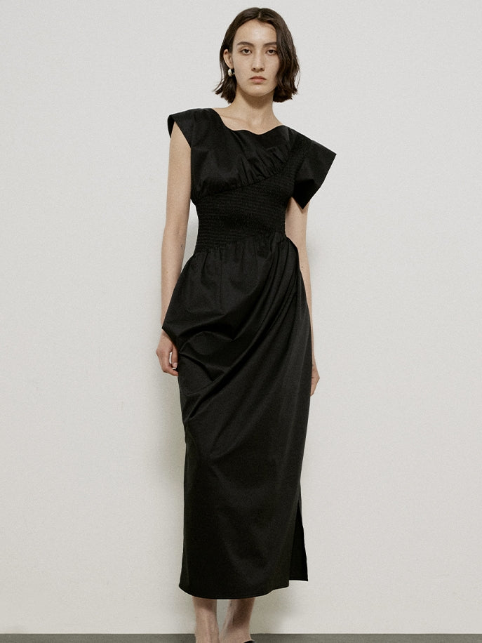 Asymmetry Glossy Drape Nichi Elegant Long One-Piece
