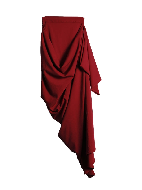Plain Asymmetry Drape Feminine Elegant Long-Skirt