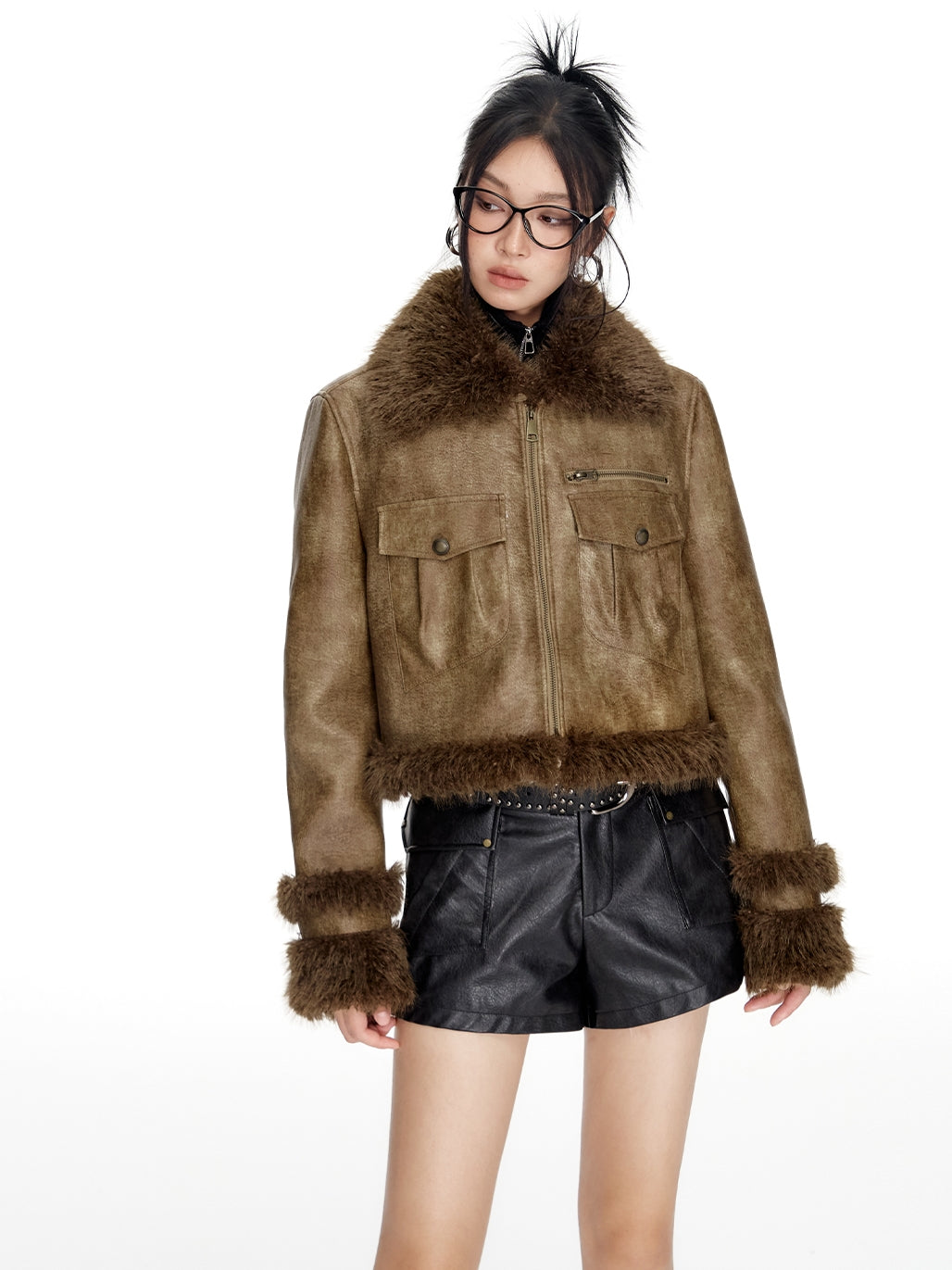 Boa Fur Middle Vintage High-End Leather-Jacket
