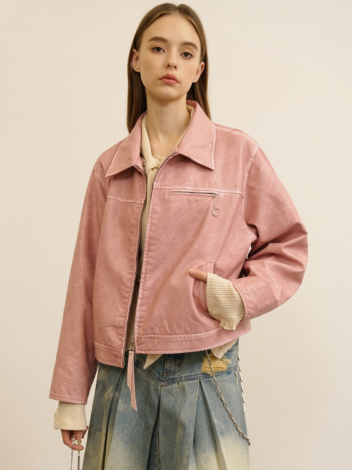 Plain Cute Refreshing Retro Leather-Jacket