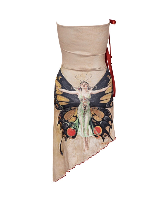 Butterfly Bare-Top Unique Asymmetry Ribbon Tight One-Piece