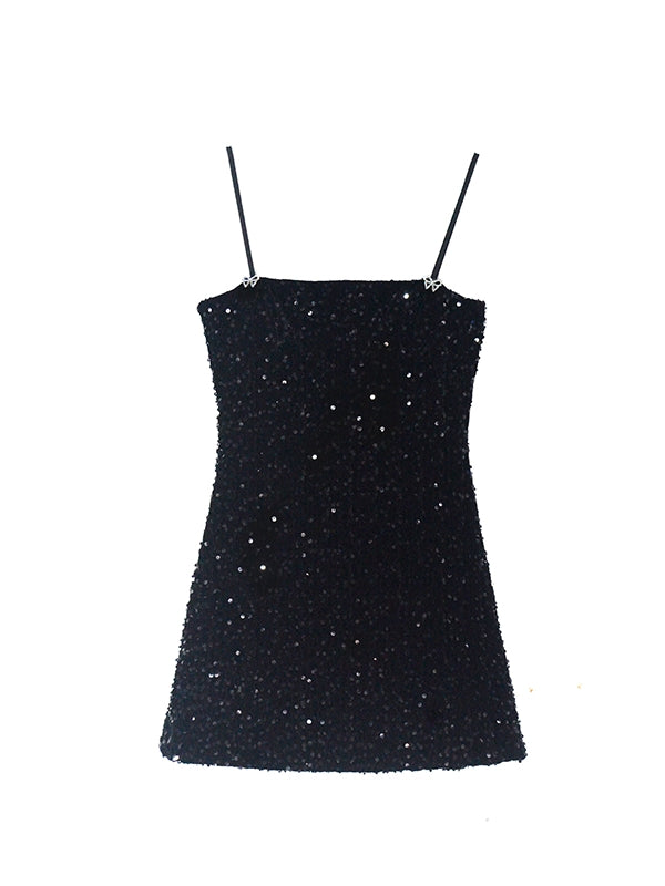 Sequins Elegant Bijou Flare Ciffon Camisole&Long-Skirt