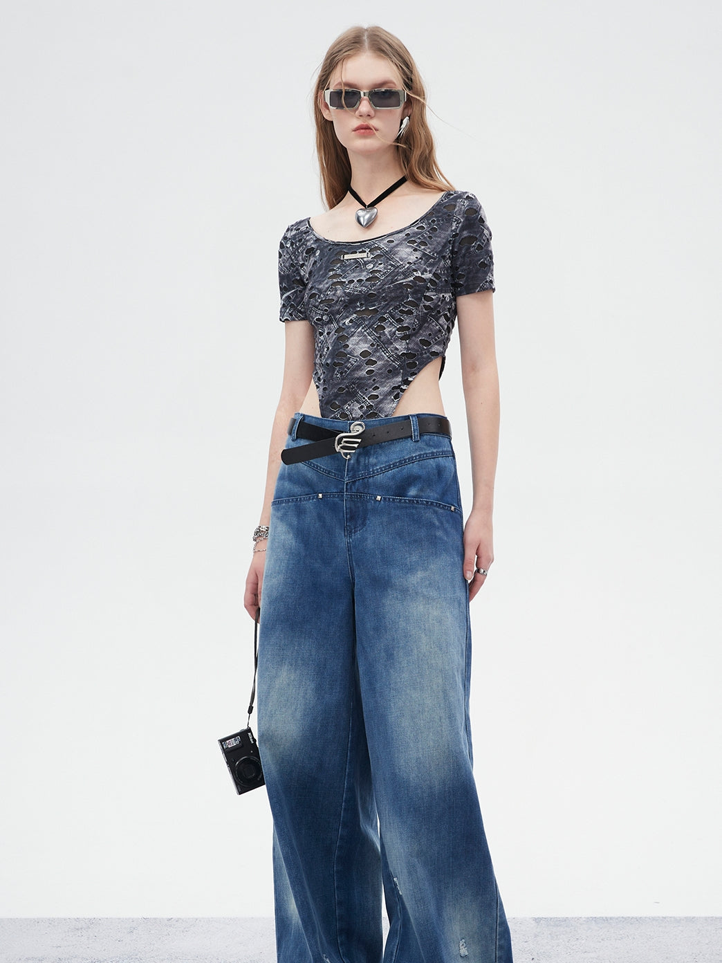 Fake-Denim Unique Damage Body-Suit