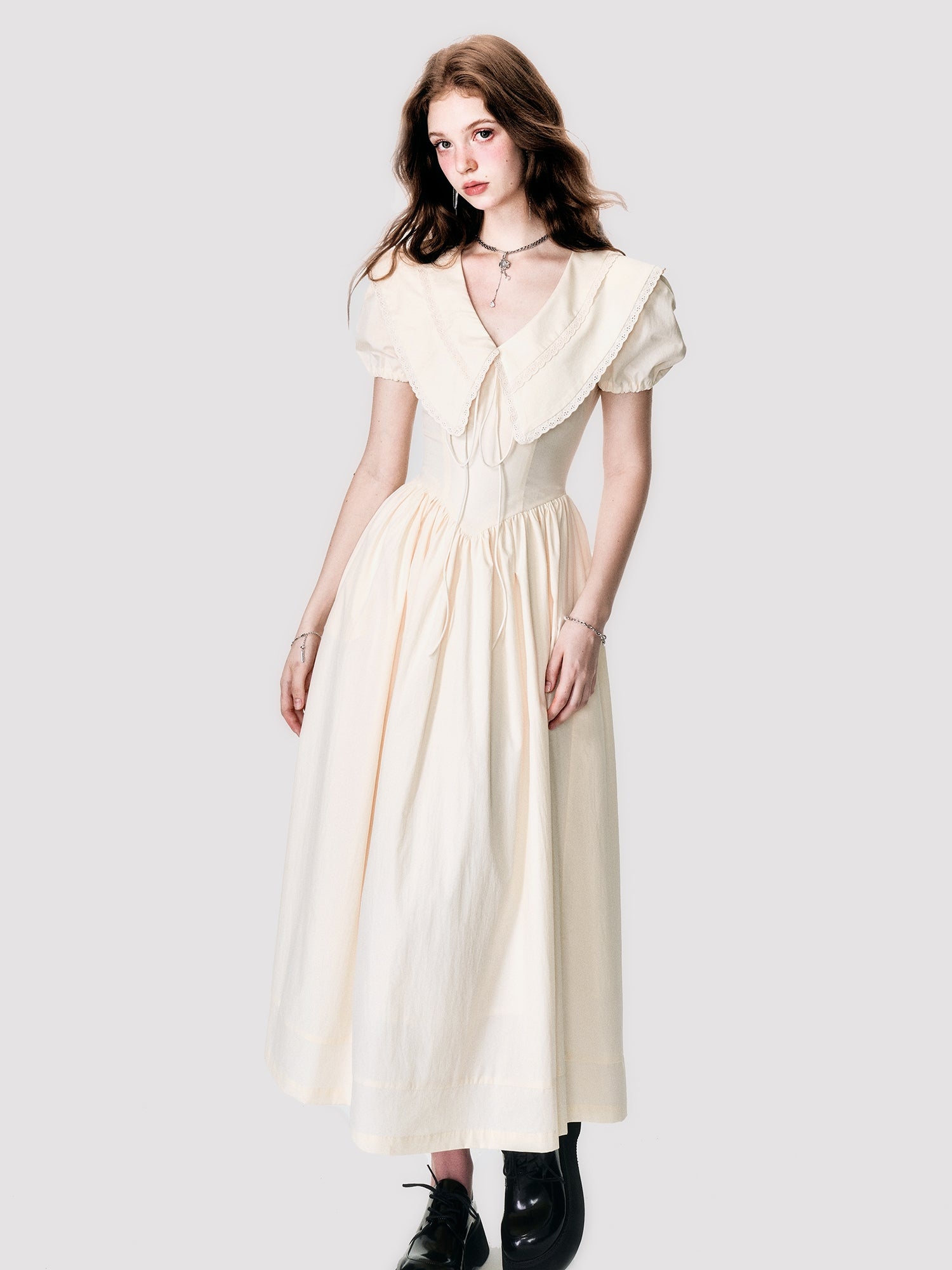 Big-Collar Slim Slumly Long One-Piece