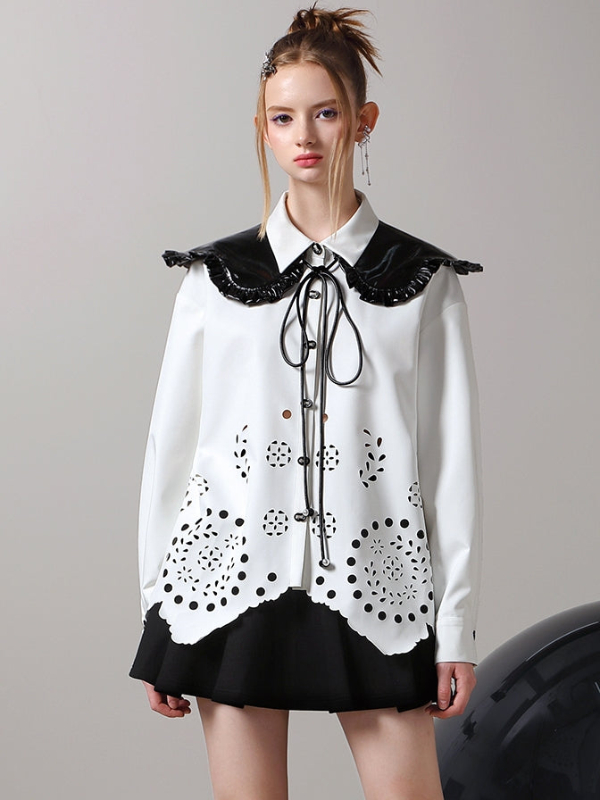 Punching Flower Retro Oversize Big-Collar Blouse