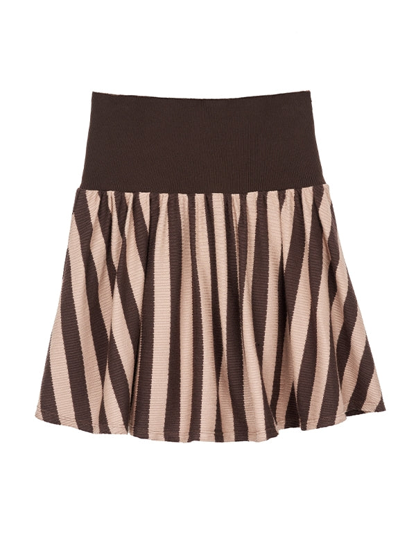 Knit Border Casual Set-Up Long-T-Shirt&Mini-Skirt