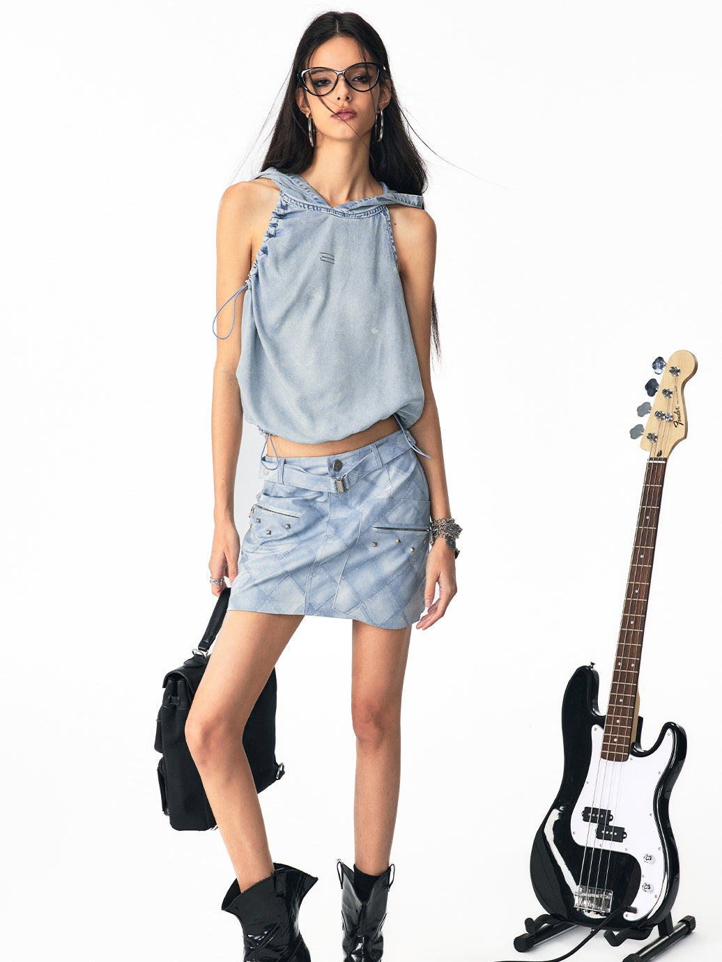 패치 워크 미니 캐주얼 타이트 스커트