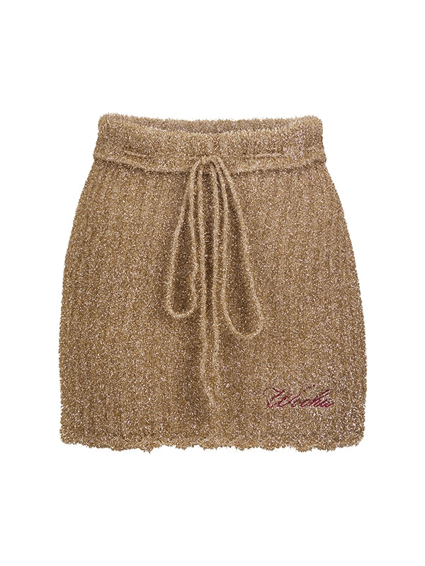 Ribbon Knit Ribbon Stretch Retro Set-Up Bare-Tops&Arm-Cover&Mini-Skirt