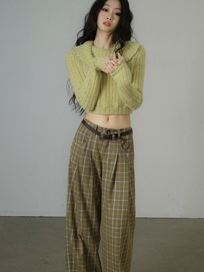 Checked Loose Casual Retro Girly Wide-Pants