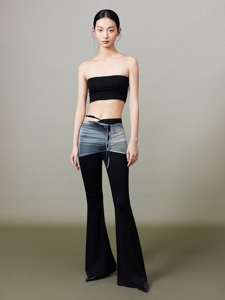 Drape Ciffon Drawstring Mix Unique Flare-Pants