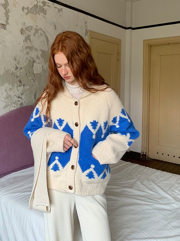 Nordic Retro Mohair-Knit Cardigan