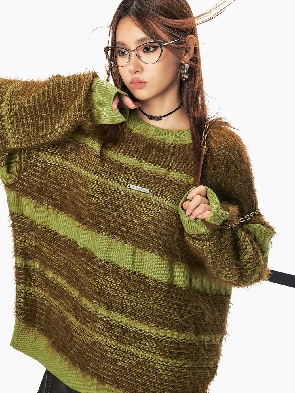 Border Loose One-Shoulder Retro Knit