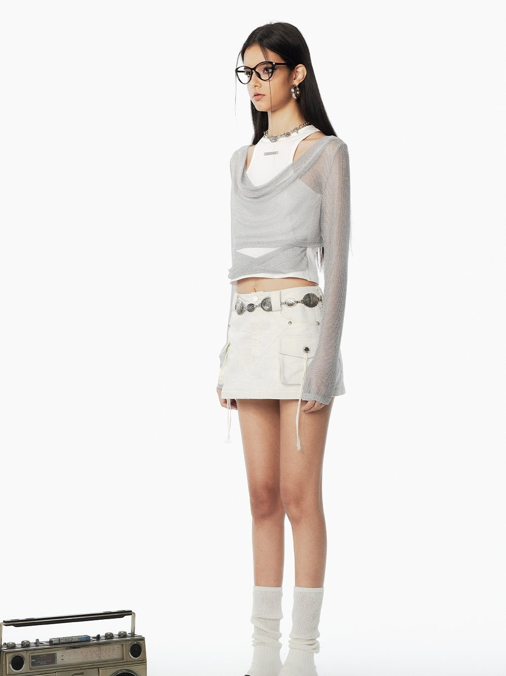 Sheer Drape Layered Nichi Casual Tops