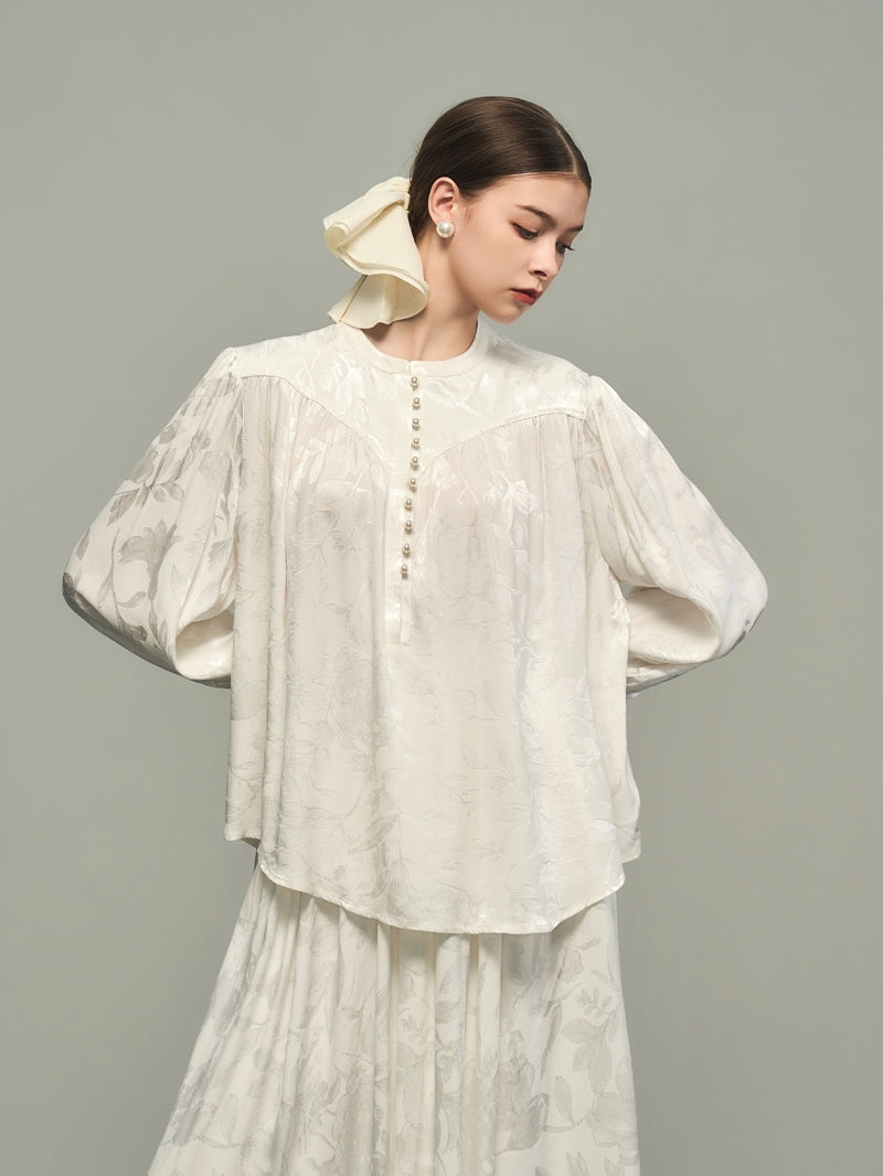 Flauschig klassische Blumensticker Chic Bluse & Long-Scirt