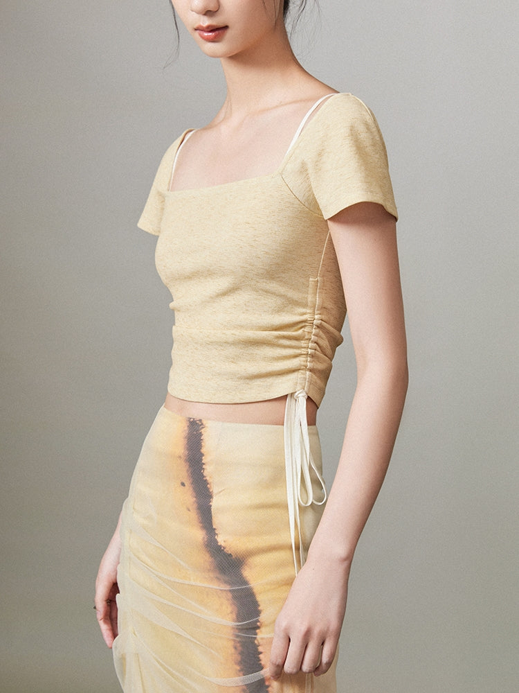 Drawstring Simple Cropped Tops