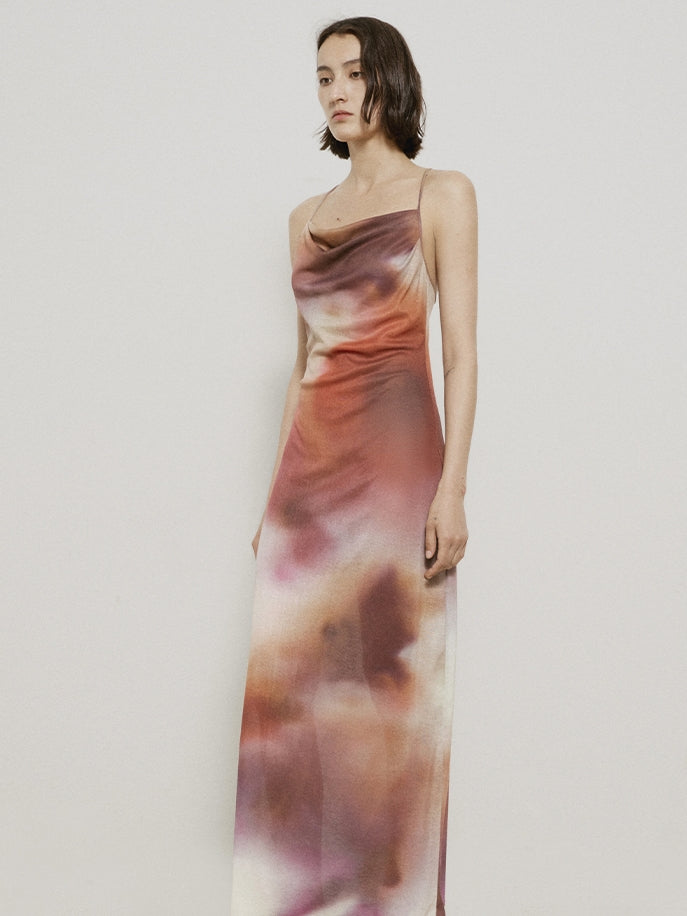 Tie-dye Marble Drape Elegant Chic Camisole-One-piece
