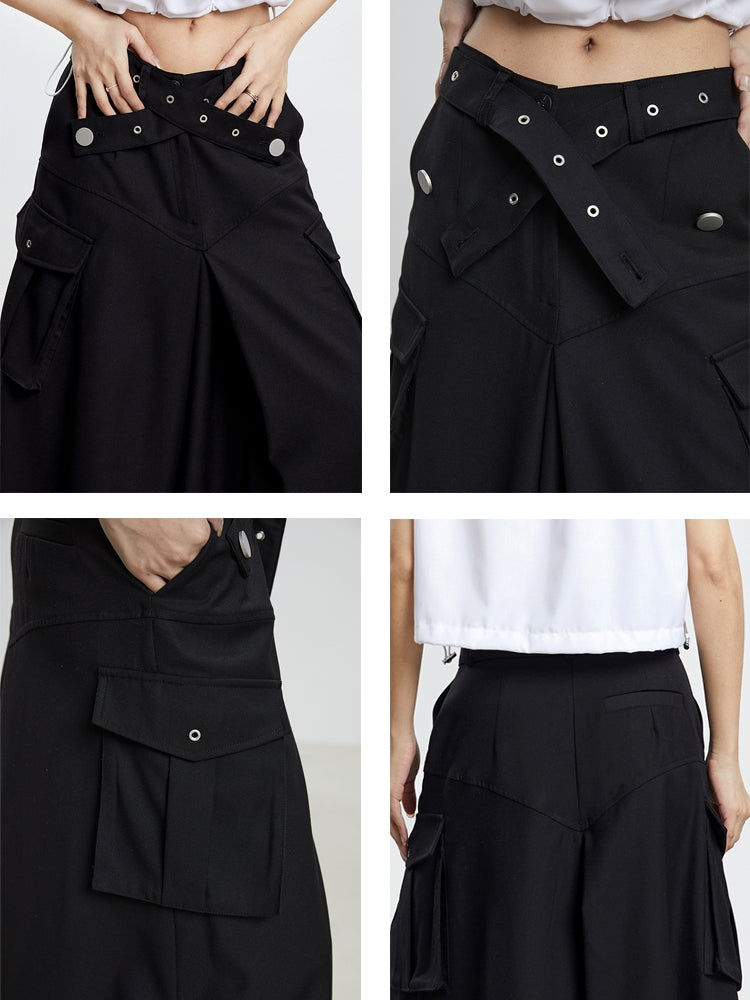 Cool Belt Flare Long-Skirt