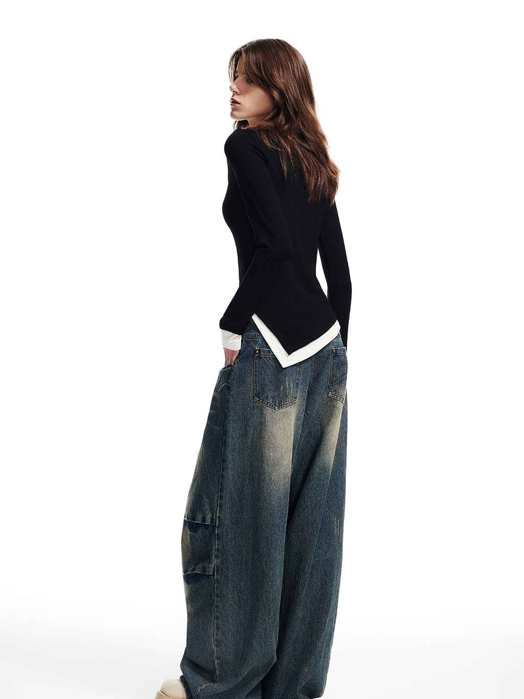 Denim Loose Faded Casual Wide-Pants