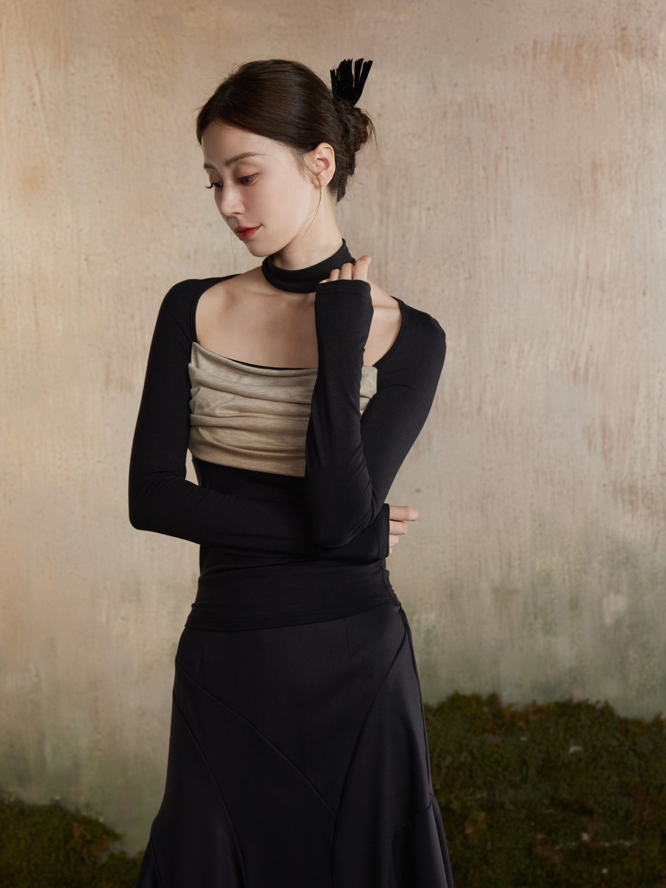 Knit Nichi Bi-Color Slim Classy Tops&Mermaid-Skirt