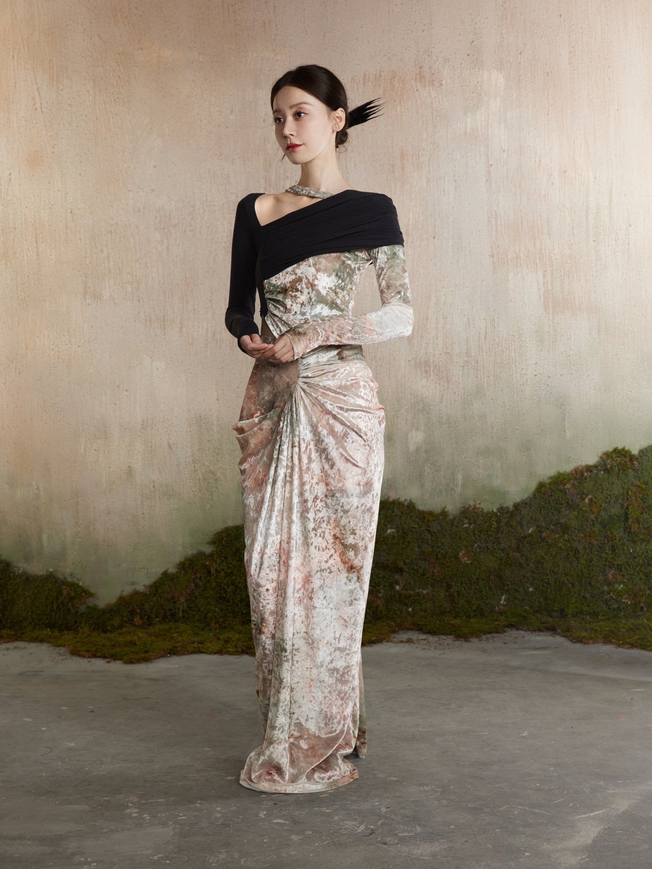 Samt hochhals glänzendes High-End-Blumen-Kurzfilm & Langstreicher