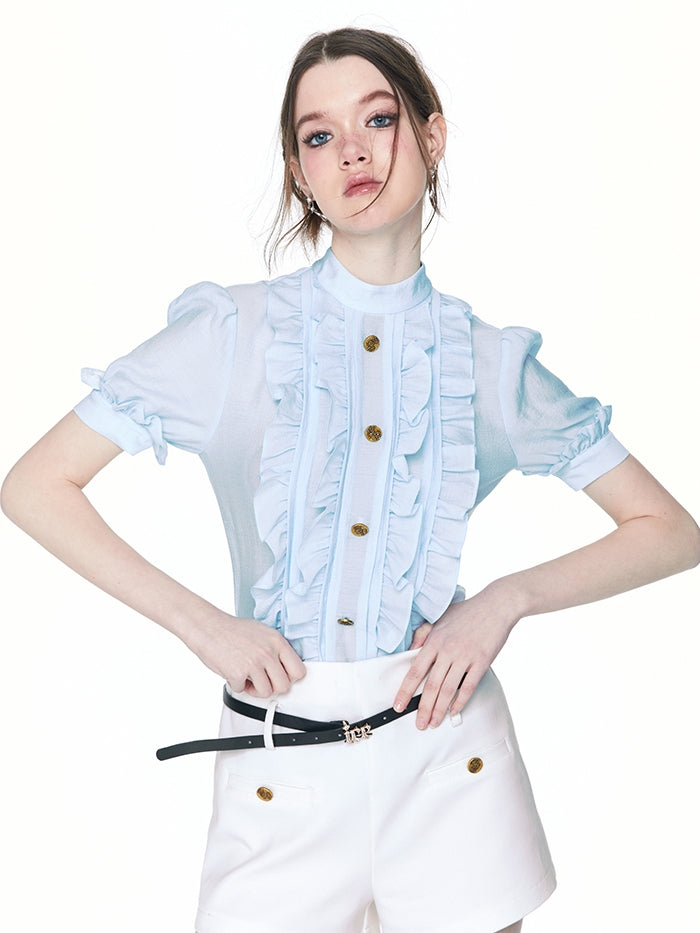 Frill Classy Retro Chic Blouse & Short-Pants