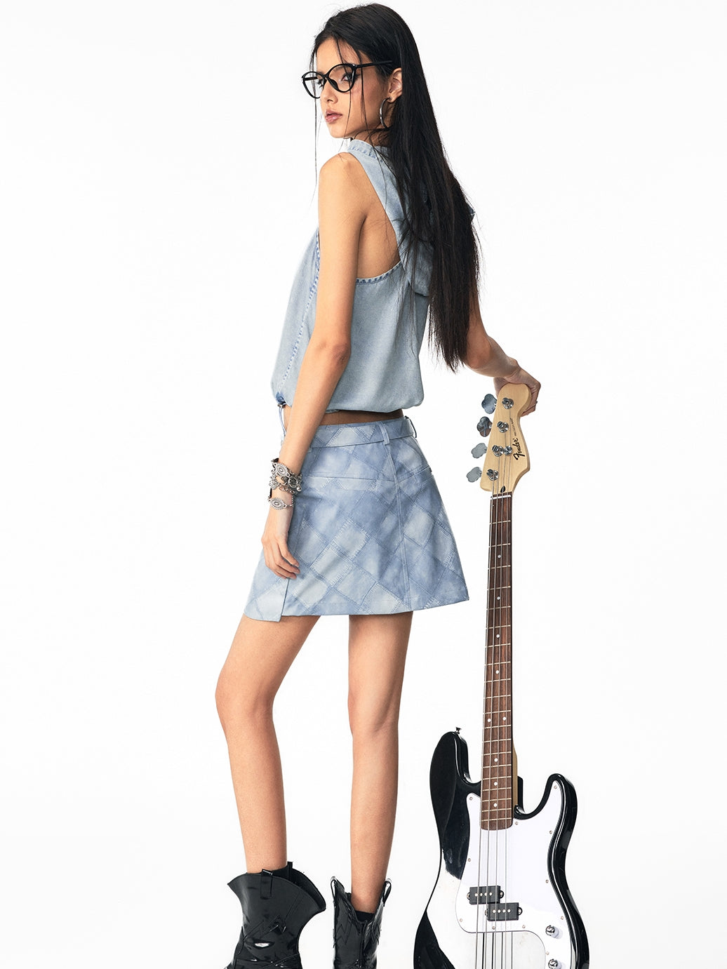 패치 워크 미니 캐주얼 타이트 스커트