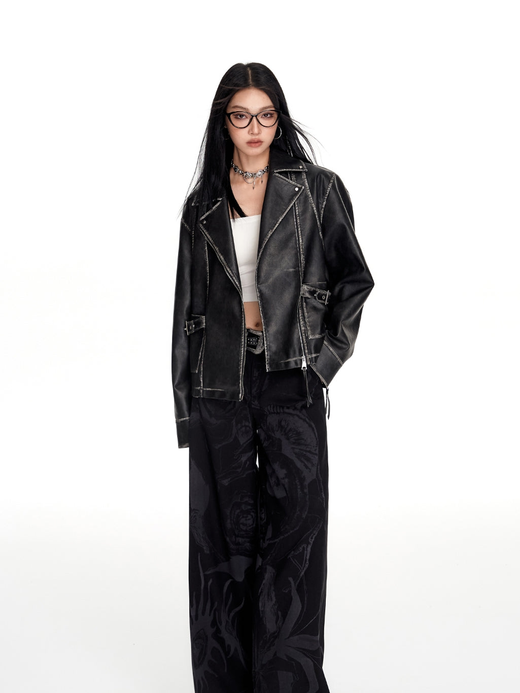 Stitch Oversize Cool Retro Leather-Jacket