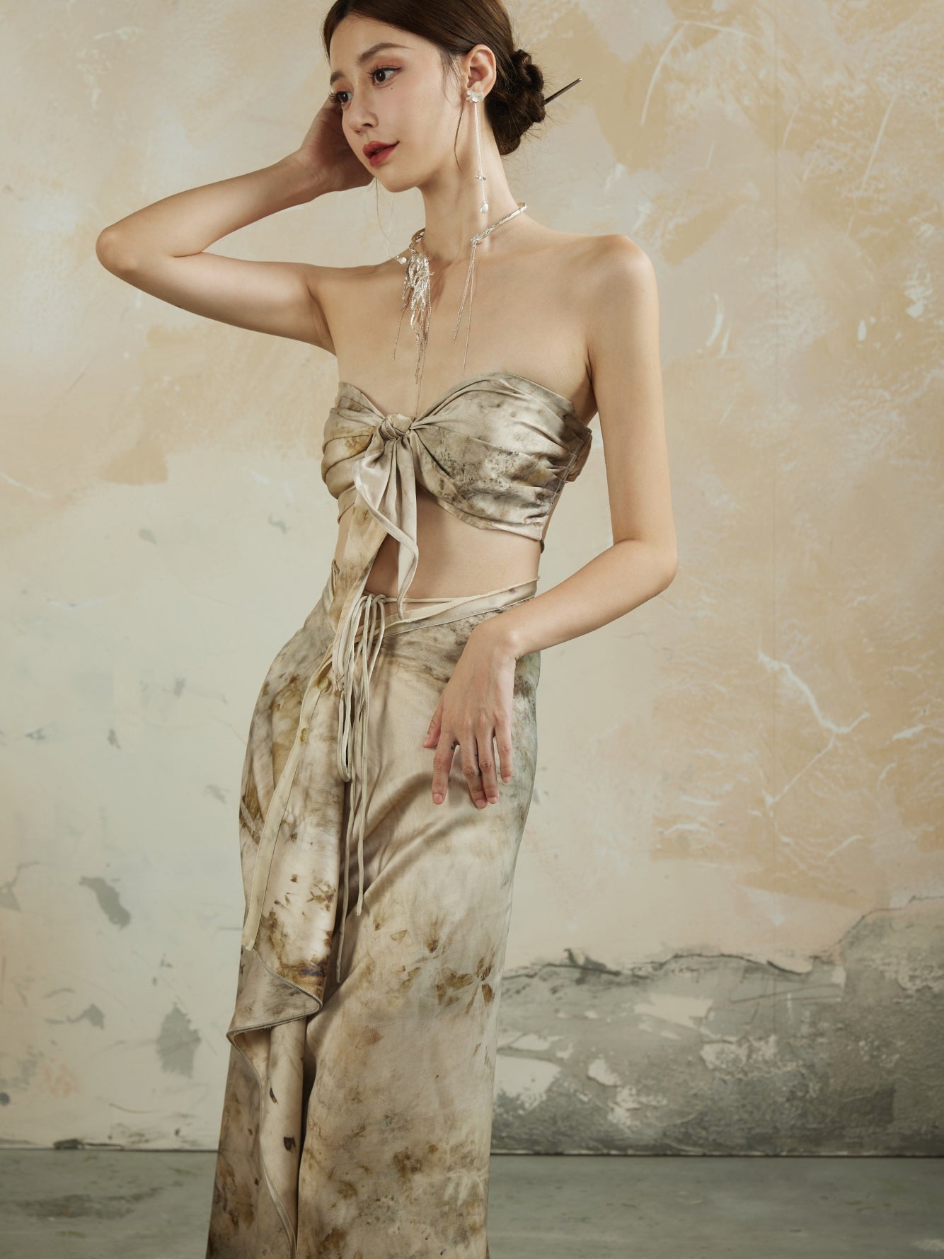 Gradation Speckled Elegant Wrap Nichi Long-Skirt